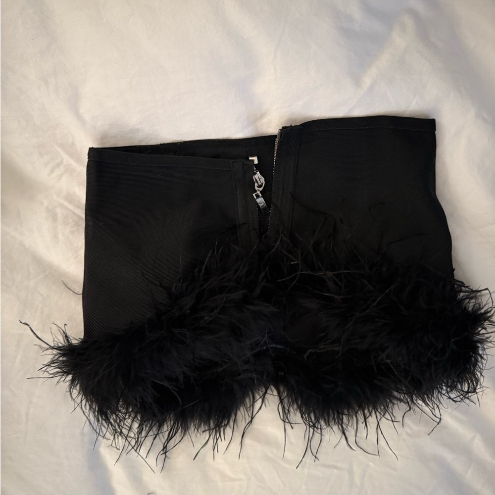 Superdown Black Strapless Feather Top - image 3